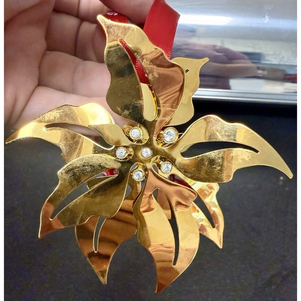 Georg Jensen 2001 Christmas Mobile POINSETTA Gold Plated Ornament